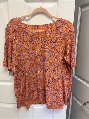 J. Jill Orange Paisley Short-Sleeve Tee